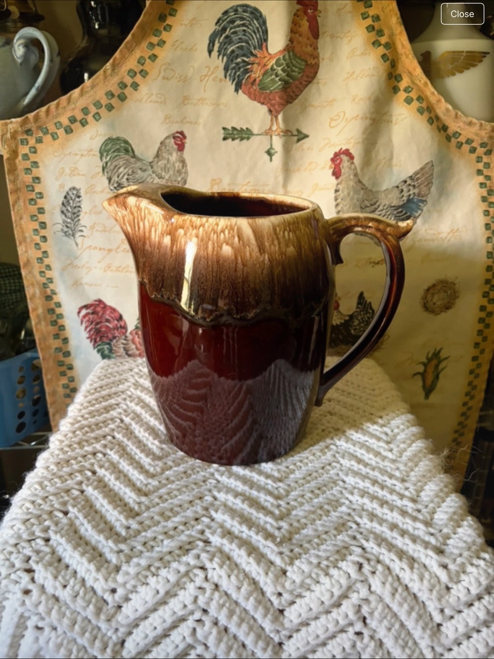 Mccoy Brown and Tan Drip-Glaze Ceramic Pitcher